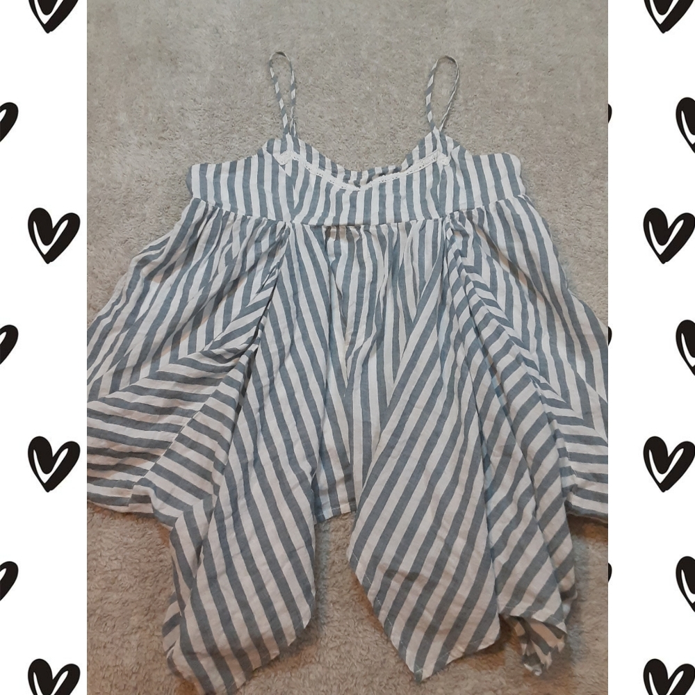 Trendy Stripe Flowy Tank Top Pockets EUC L